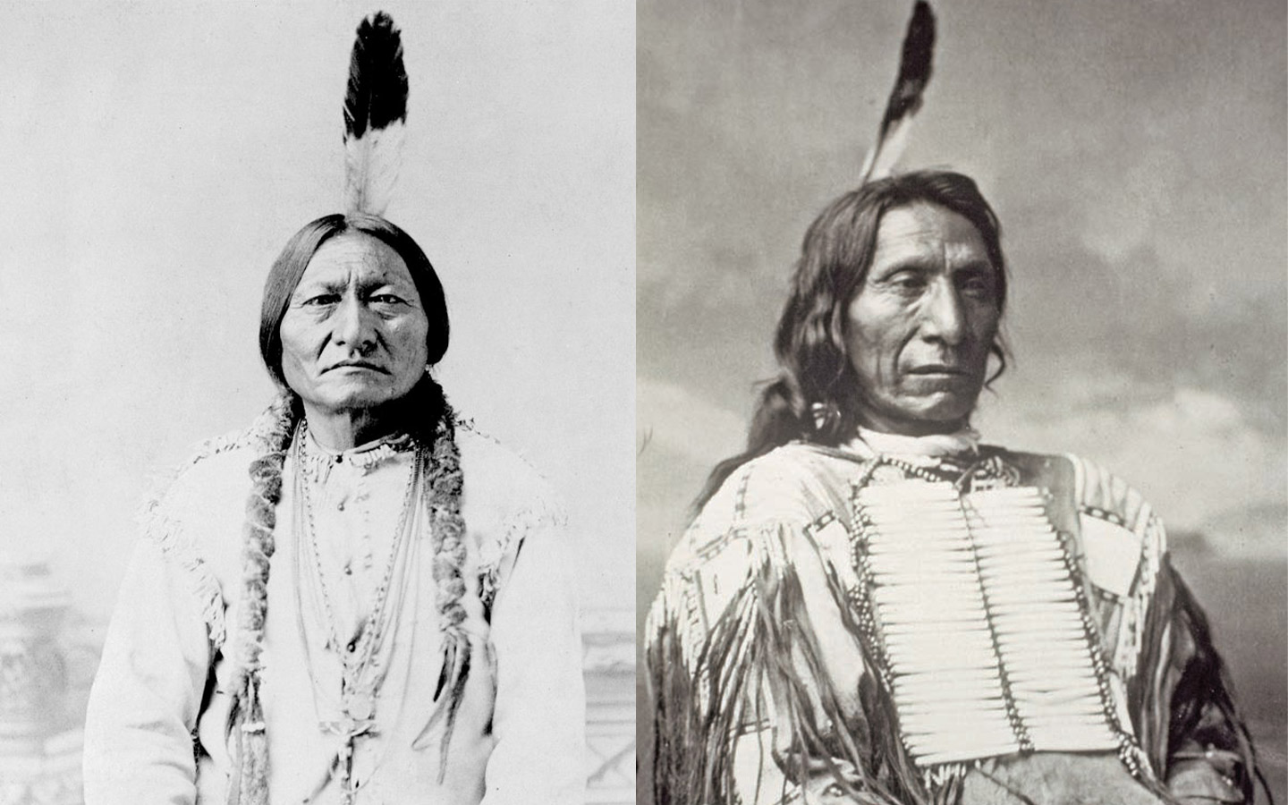Poglavice Lakota: Lijevo: Bik Koji Sjedi (1831-1890) Desno: Crveni Oblak (1822-1909)