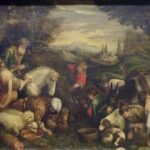 Mojsije udara u kamen i iz njega teče voda (2 Mojs. 17, 1-7), ulje na platnu venecijanskog slikara Leonarda Basana; djelo se čuva u Narodnom muzeju u Beogradu. Izvor: Wikipedia.